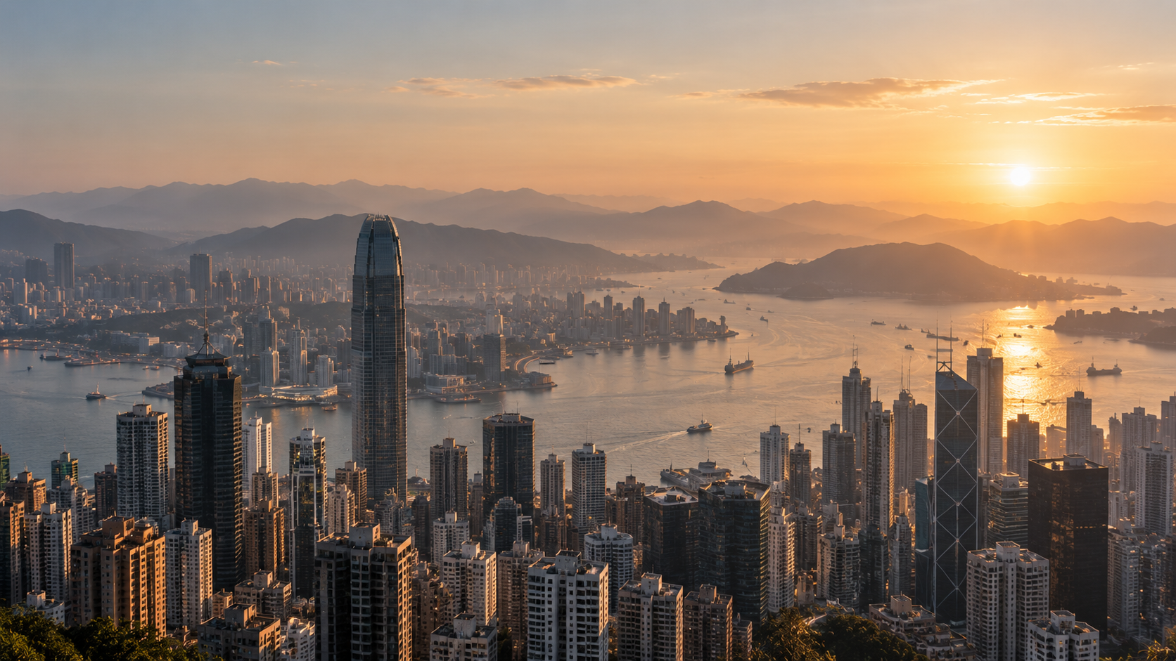 Hong Kong skyline at sunset